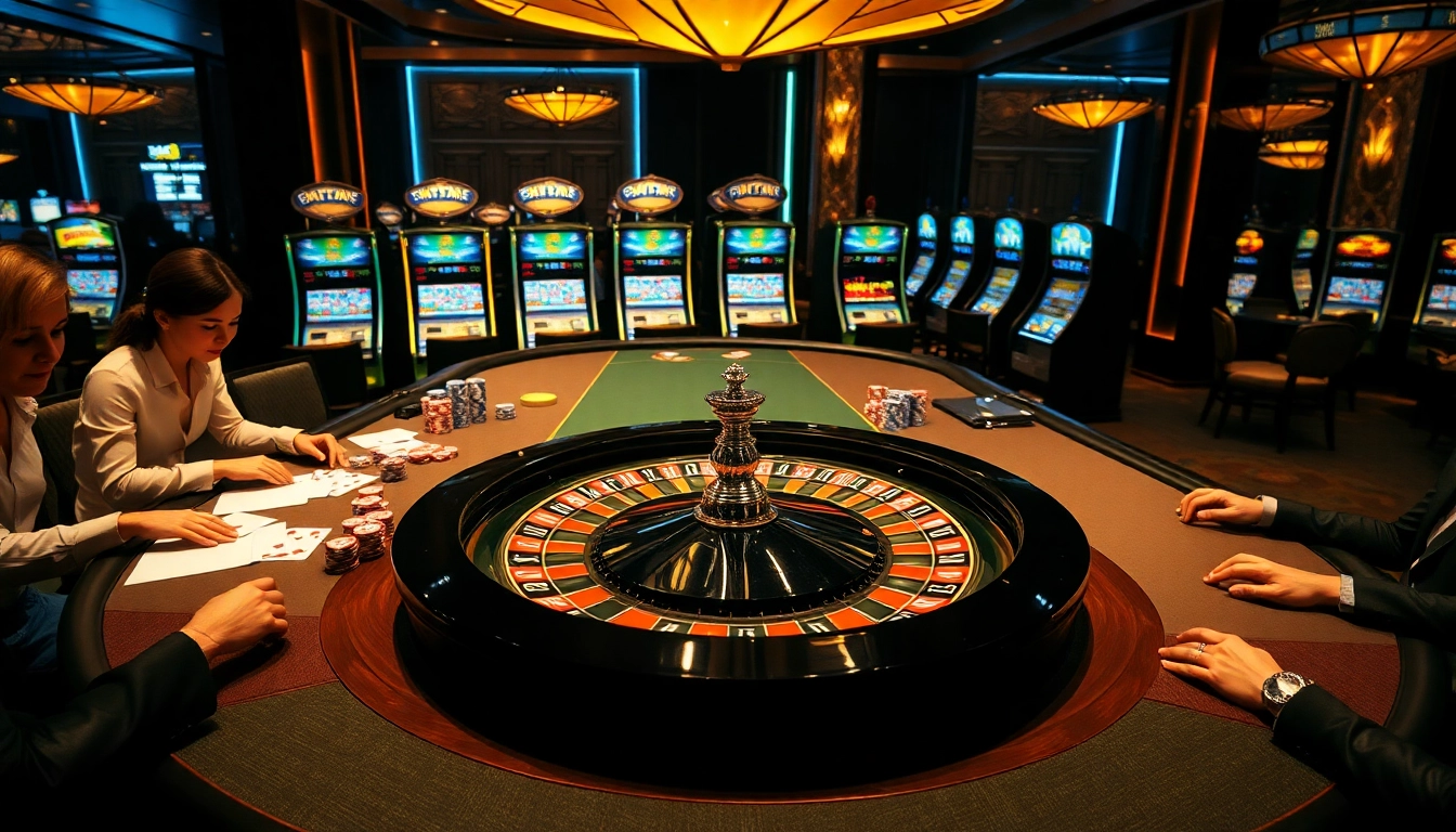 High-stakes players enjoying the excitement of gambling at https://rikbet1.it.com/ roulette tables and slot machines.