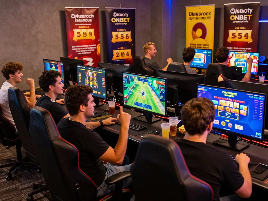 Players enjoying thrilling games on the Onbet platform in a vibrant gaming environment, showcasing excitement and community.