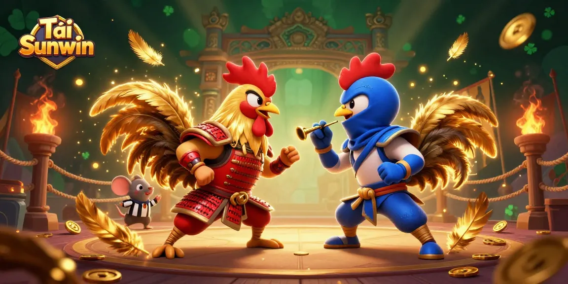 Engage in Tải Sunwin with epic roosters battling amidst golden sparks in a dynamic betting arena.