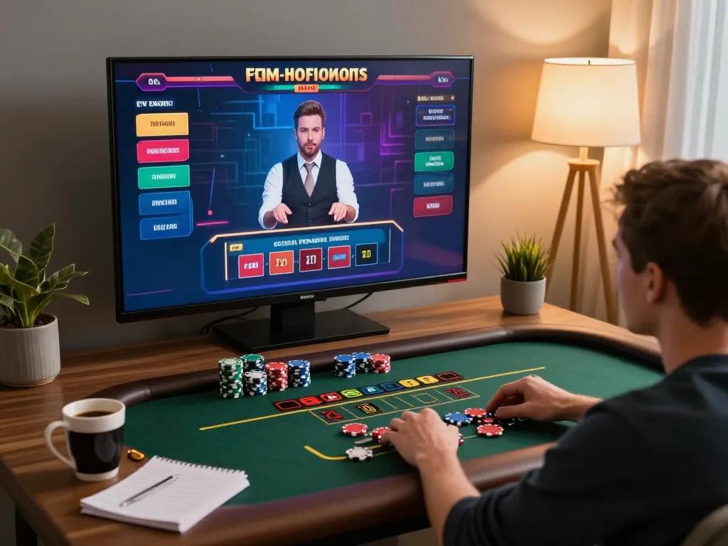 Engaging in live dealer games on DN888 in a cozy home environment.