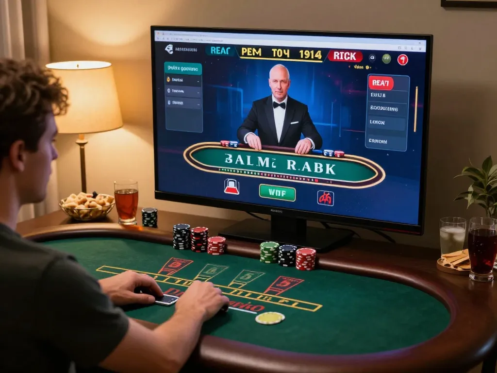 Engaging in TR88 online blackjack strategy with live dealer in a cozy home setup.