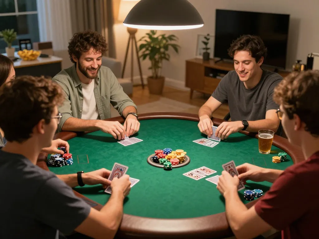 Players enjoying an exciting poker night at home, showcasing twin68 strategies and social interaction.