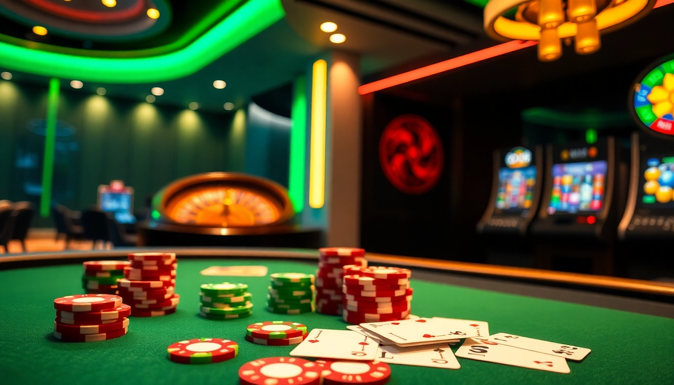 Experience thrilling gaming at Good88 with vibrant poker tables and slot machines.