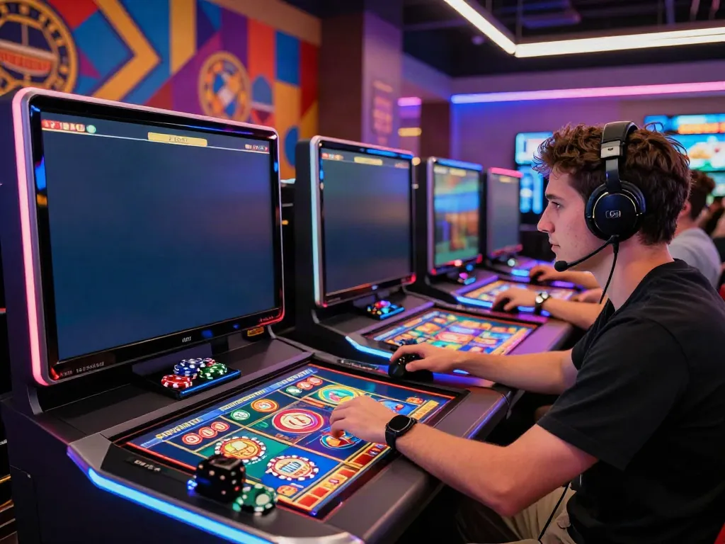 Player enjoying a lively non gamstop casino experience in modern gaming setup.