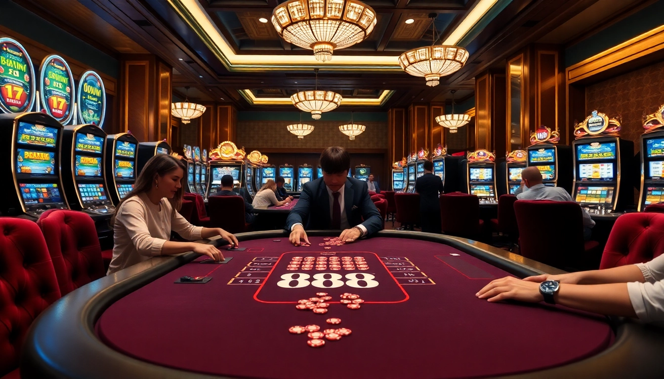Players engaging at the 888VI casino table amidst a luxurious gaming atmosphere.