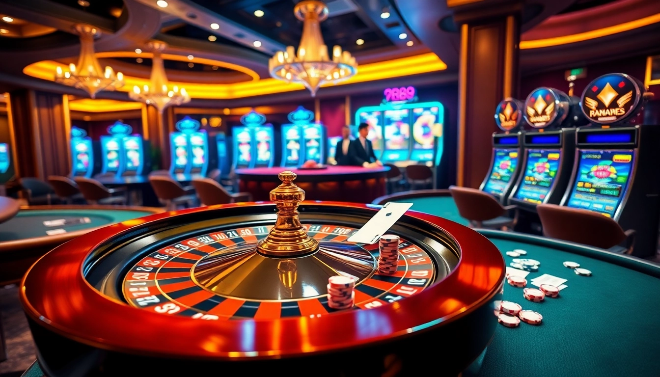 Experience the excitement at RR88's vibrant casino with roulette, cards, and poker chips.