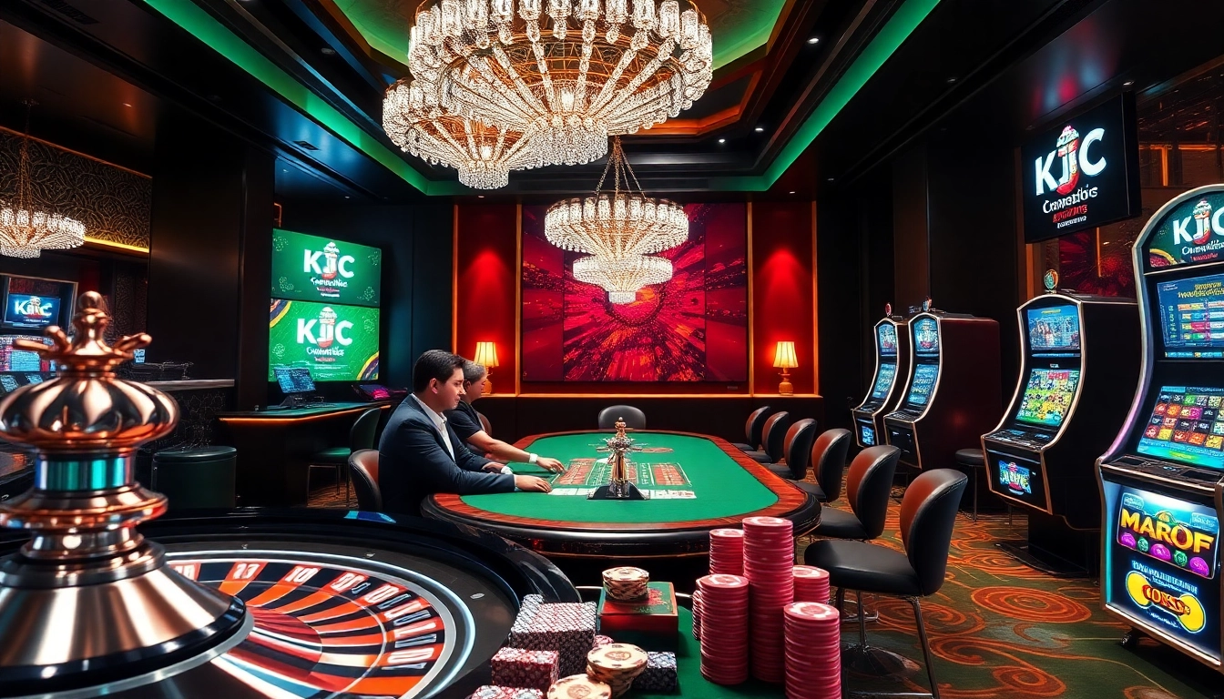 KJC members enjoying a thrilling night at a luxury casino, showcasing vibrant gameplay and excitement.