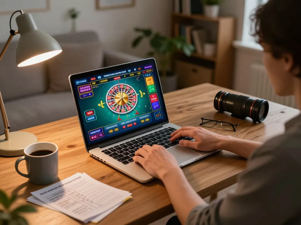 Engaged player enjoying a thrilling hubet experience at home with live casino action