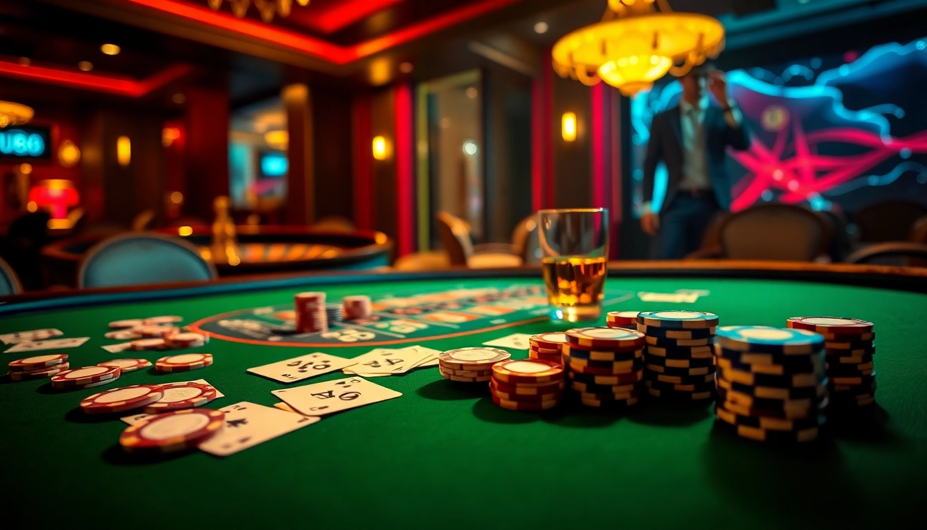 Experience the excitement of VU88 with vibrant poker tables and opulent casino elements.