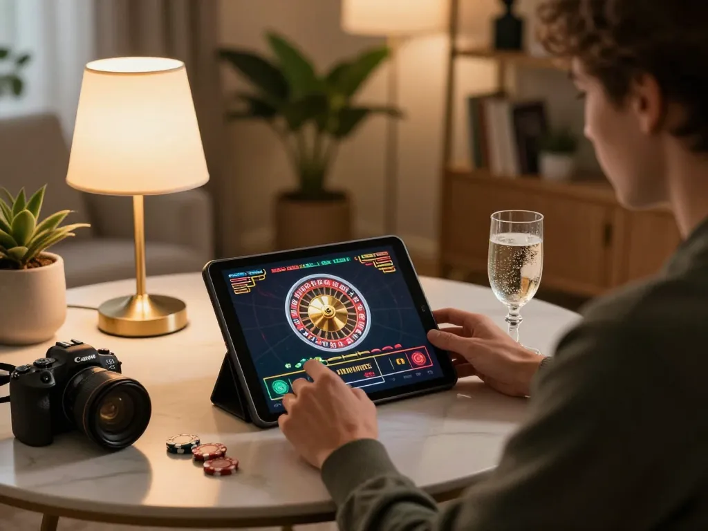 Player engaging in online gaming at XX88 with a virtual roulette game on tablet.