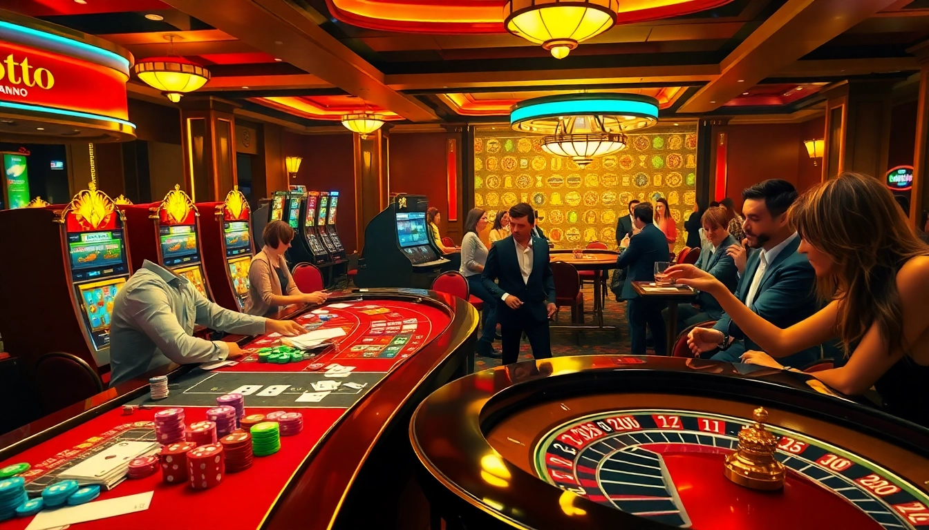 Emastoto gamblers excitedly playing at a vibrant casino table with colorful chips.