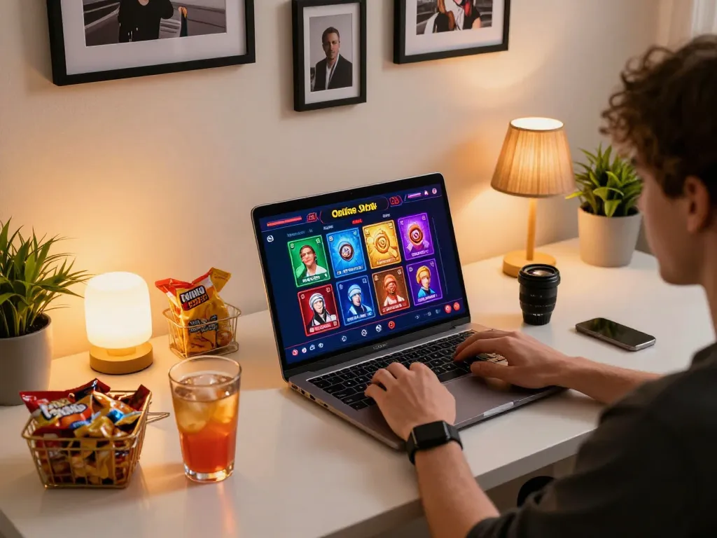 Engaging in online gambling with VA88 on a laptop while enjoying a cozy home setting.