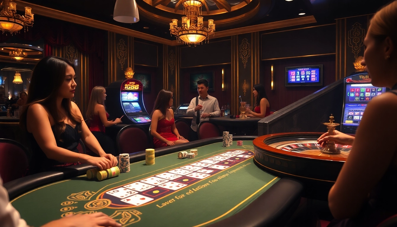 Exciting IQ88 casino scene featuring a lively gaming table with poker chips and cards.
