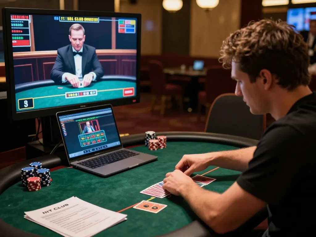 Engage in an exciting game at HIT CLUB's live dealer poker table featuring modern technology and inviting atmosphere