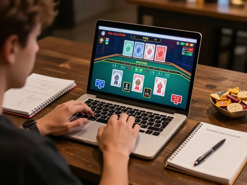 Player engaging in live baccarat on DH88 website, showcasing strategic gaming setup and immersive online gambling experience.