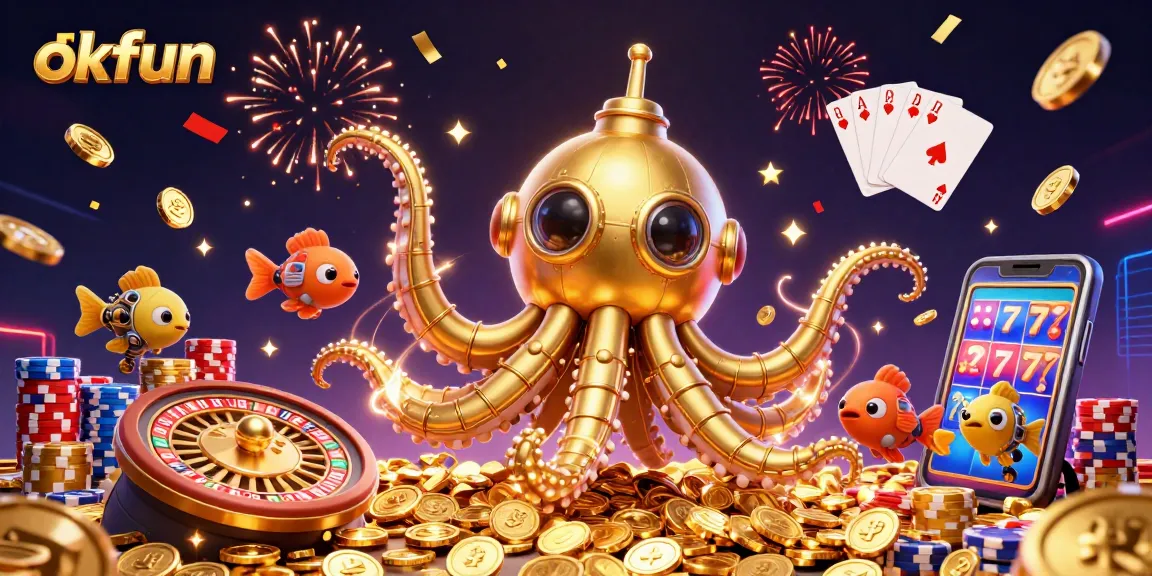 Engage with okfun's vibrant casino experience showcasing golden kraken and casino elements.