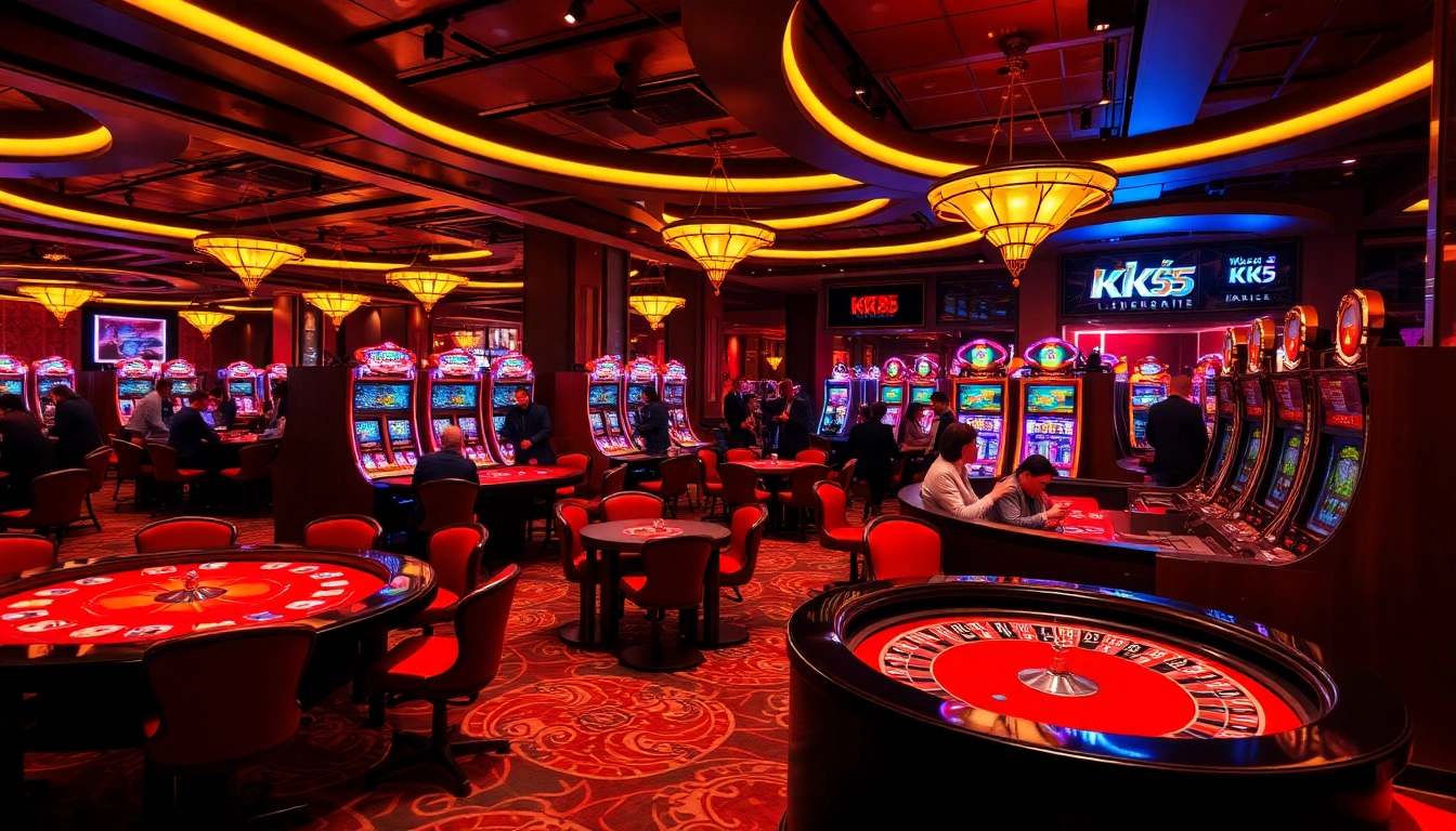 Players enjoying the excitement of KK55 games in a luxurious casino setting.
