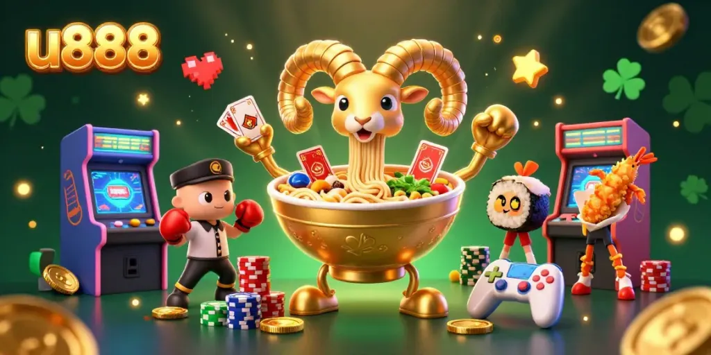Engage with u888's vibrant casino world through 3D game elements and animated characters.