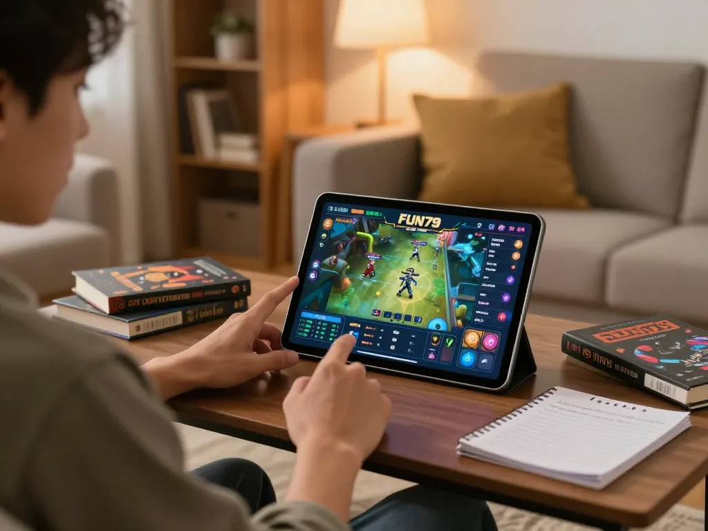 Engaging with gaming strategy on FUN79 while enjoying a cozy home atmosphere.