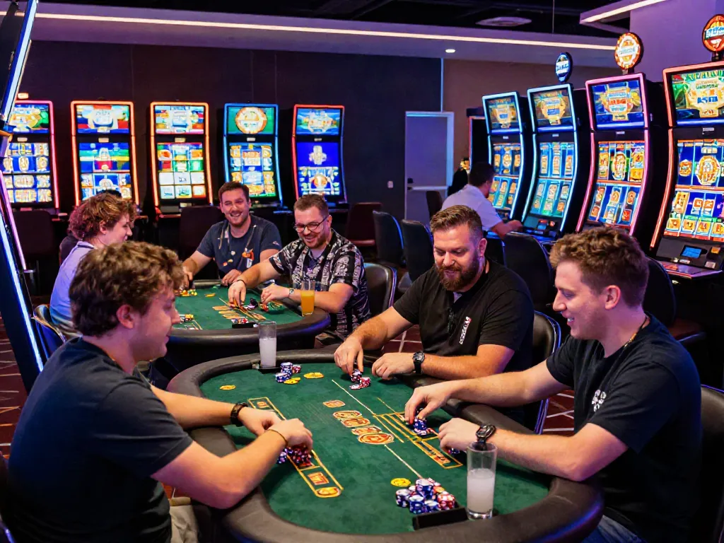 Exciting scene of players enjoying games at a non gamstop casino.