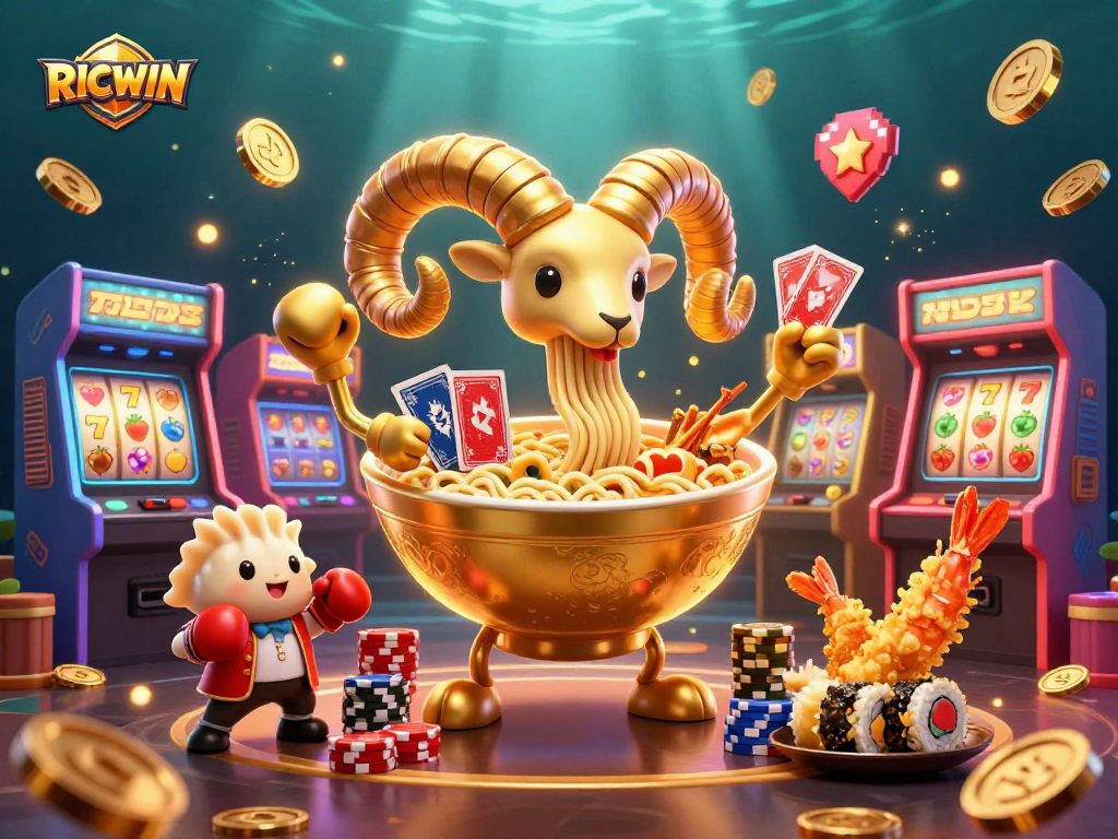Experience the excitement of RICWIN with a vibrant, ultra-detailed 3D casino illustration packed with action.