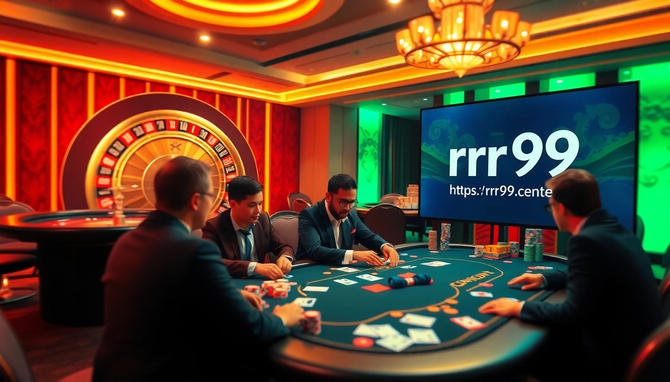 The luxury atmosphere at https://rr99.center/ featuring professional poker action and a vibrant roulette wheel.