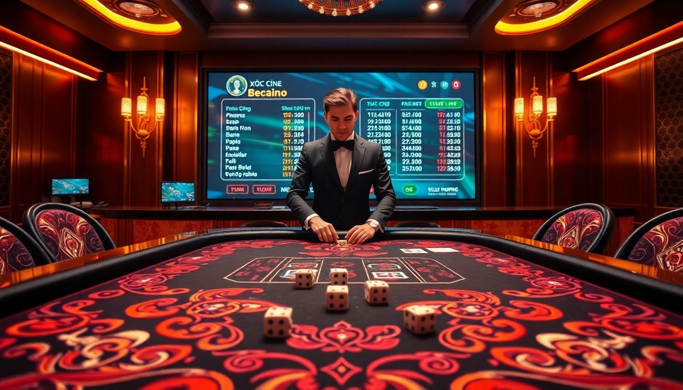 Engaging players in an exciting Xóc đĩa online game with a lavish casino setup.