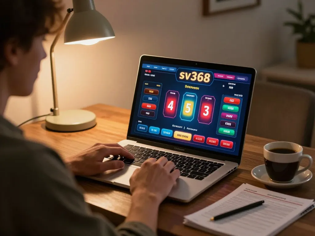 Playing poker on sv368 online casino app in a cozy home setting with focused engagement.