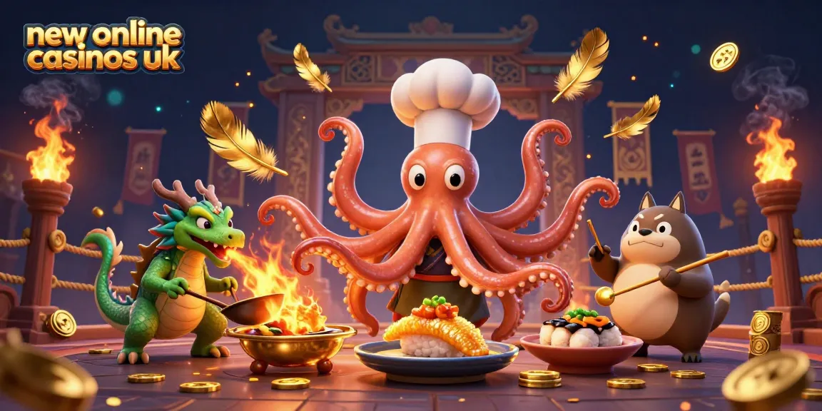 Engage with new online casinos UK through dynamic 3D art featuring colorful casino characters and elements.
