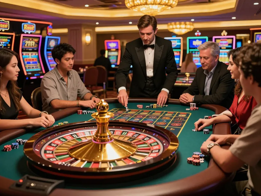 Players engaging at a roulette table at Net88 casino, capturing the excitement of gambling.