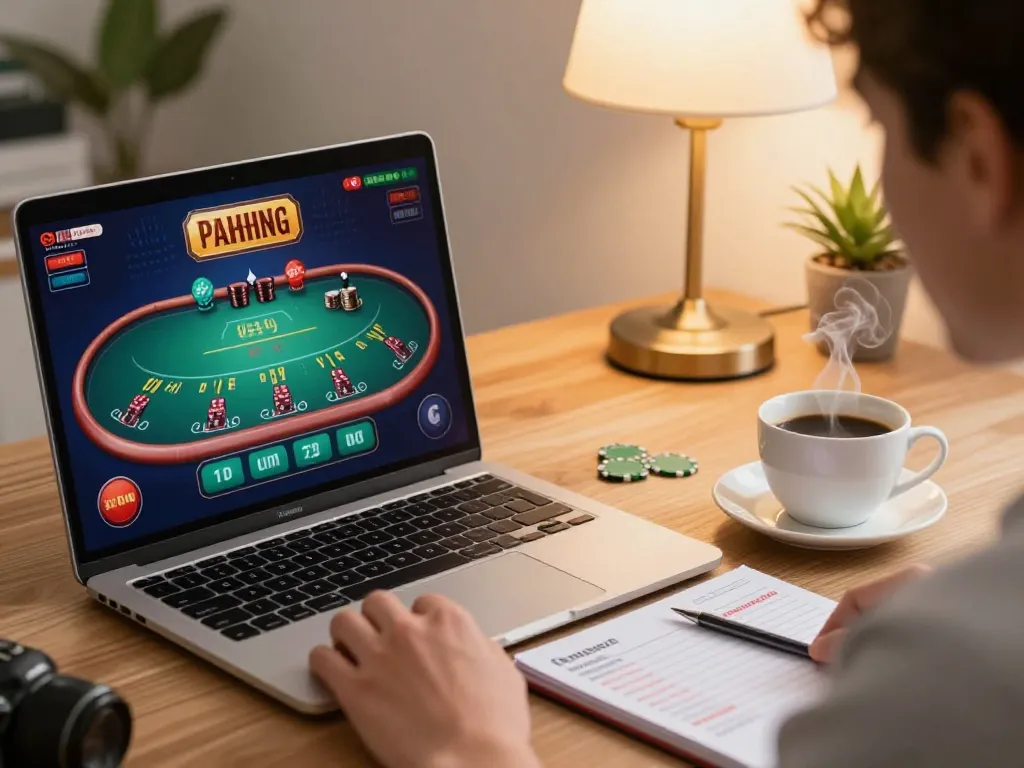 Player engaging in sc88 online blackjack at home, showcasing strategic focus and a warm atmosphere.