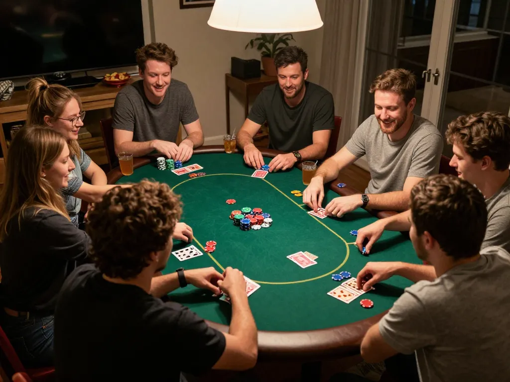Friends enjoying a lively poker game at home with ww88 strategies and a competitive atmosphere