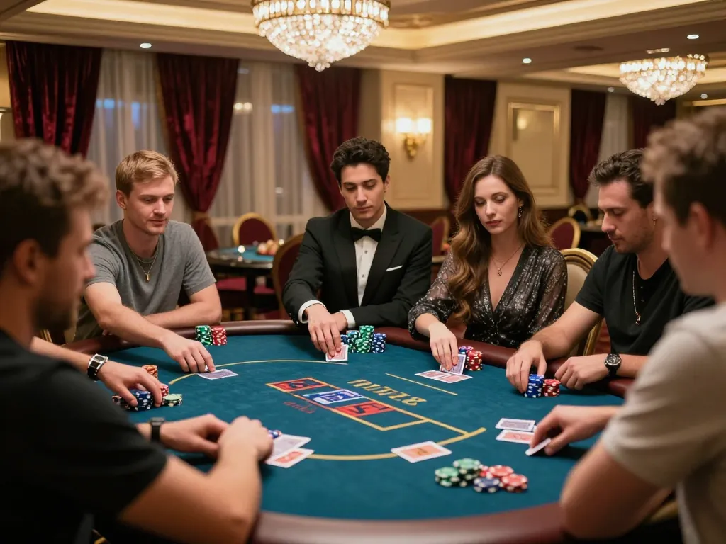 Tin88 players enjoying an exciting poker game with vibrant chips and dealer interaction in a luxury casino setting.