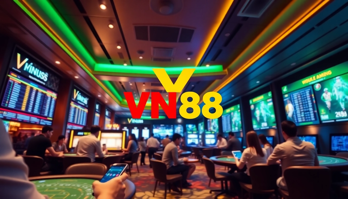 Engaging VN88 online gambling experience with modern digital betting interfaces and players enjoying various games.