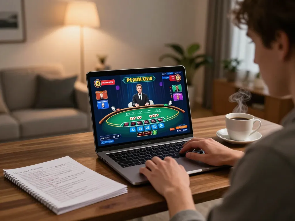 Playing live blackjack on 32win with vibrant graphics and cozy home setup