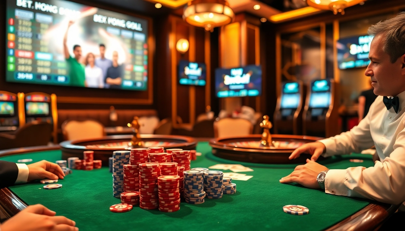 Play thrilling casino games at https://8xx.golf/ with poker chips and vibrant roulette wheels in a luxurious setting.