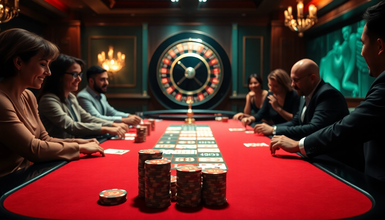Experience the thrill of betting at Open88, showcasing vibrant casino tables and excited players.