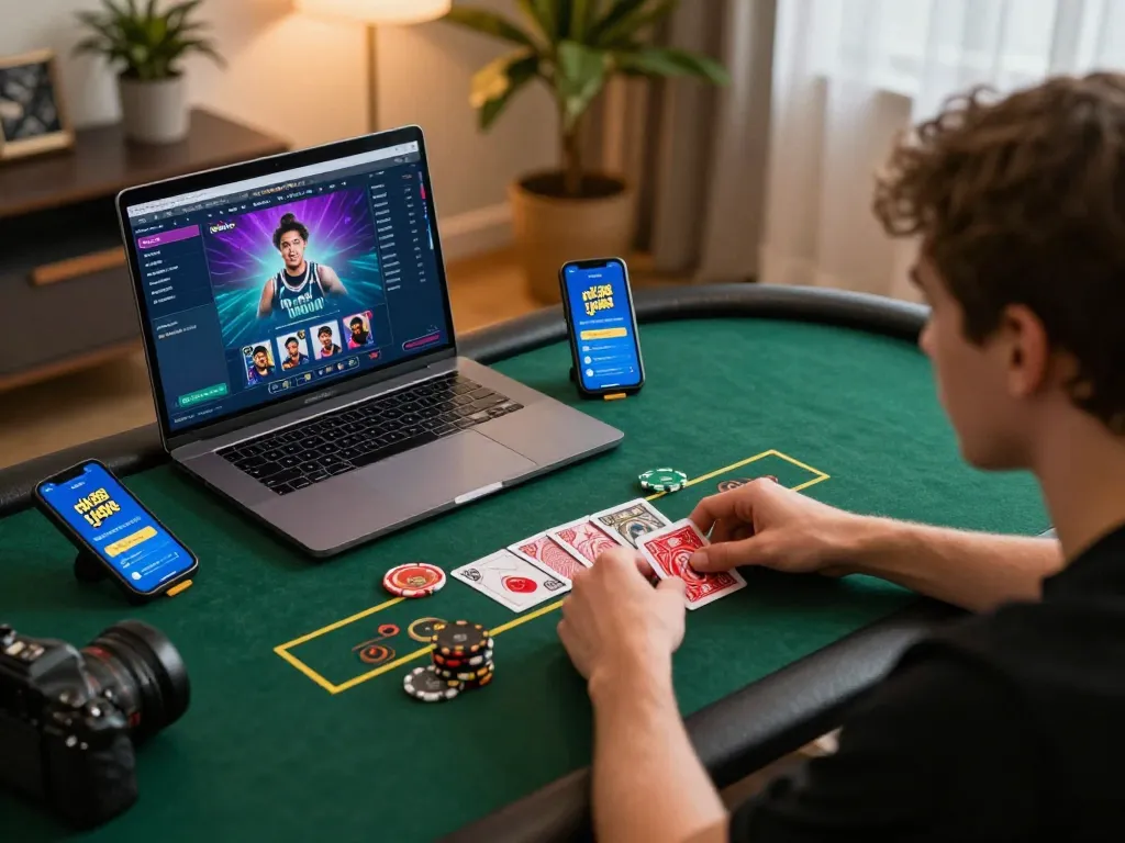 Engaging moment of gameplay on nk88 casino app with dealer preparing actions in a cozy online setting