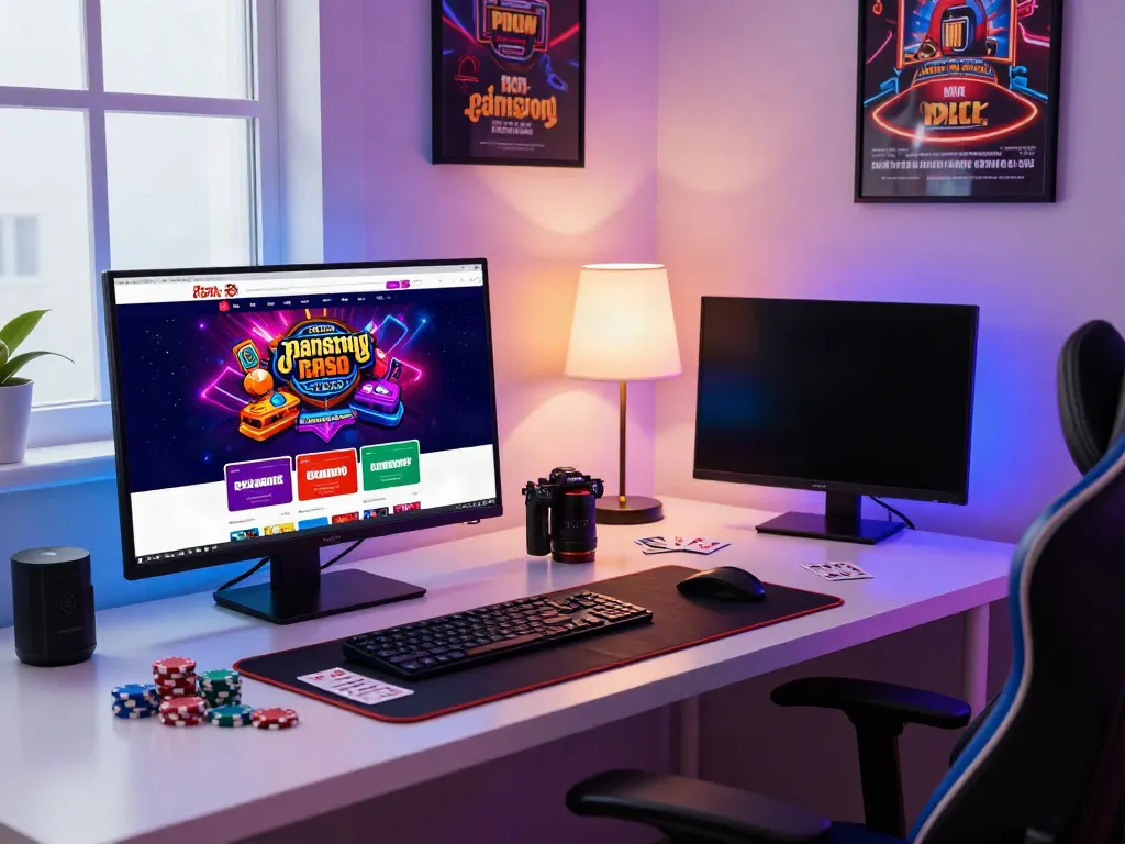 Engaging home gaming setup showcasing a non gamstop casino experience with vibrant decor and modern equipment.
