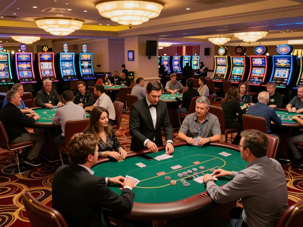 Players enjoy strategic poker gameplay at ATQ casino, highlighted by vibrant atmosphere and expert dealers