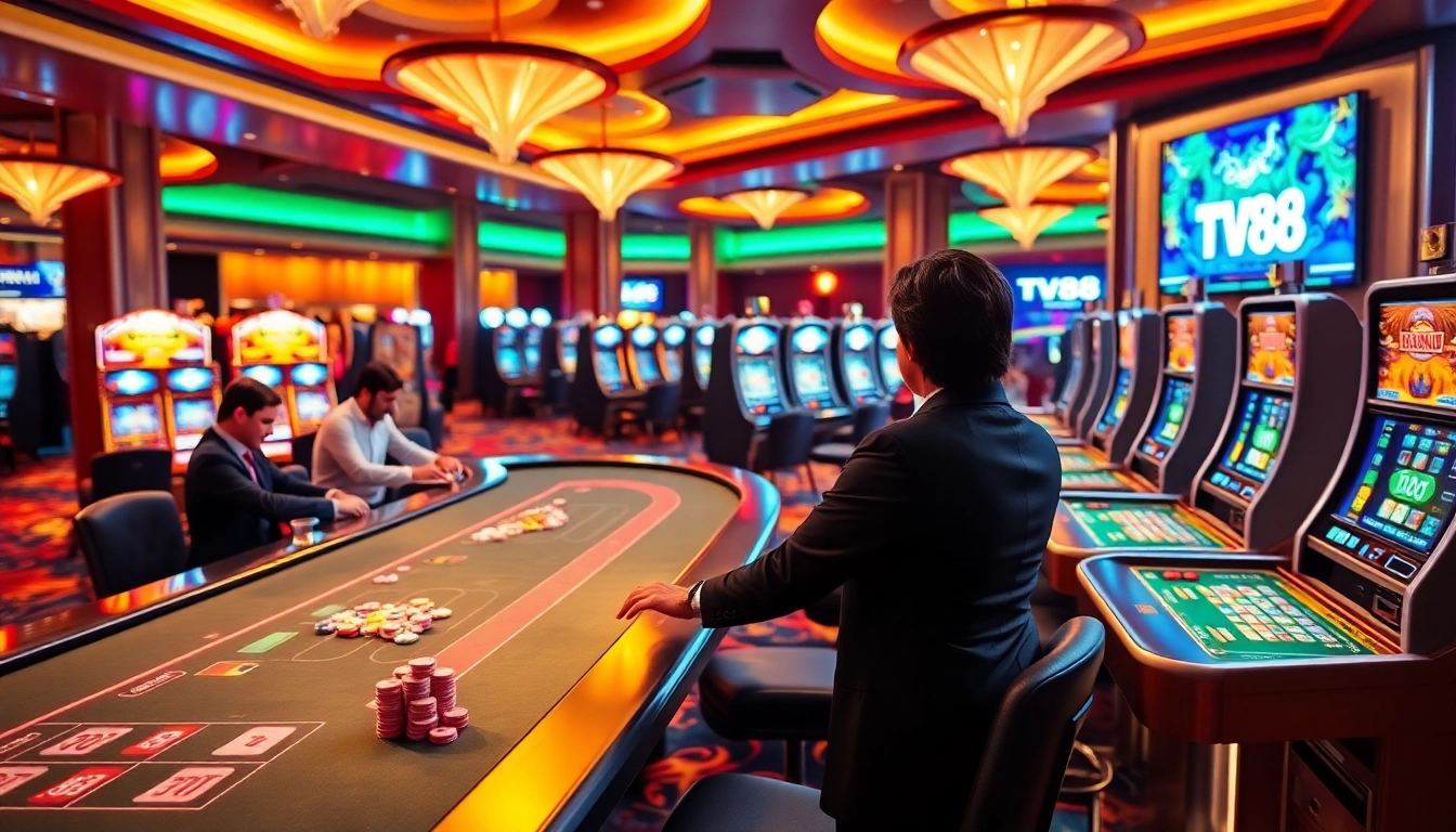 Players engaging in thrilling games at TV88 casino with vibrant tables and exciting atmosphere.