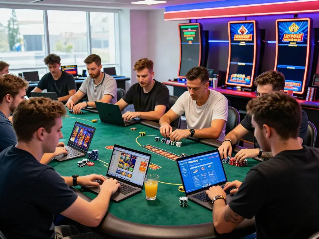 Players enjoying games at a non Gamstop casino, vibrant atmosphere