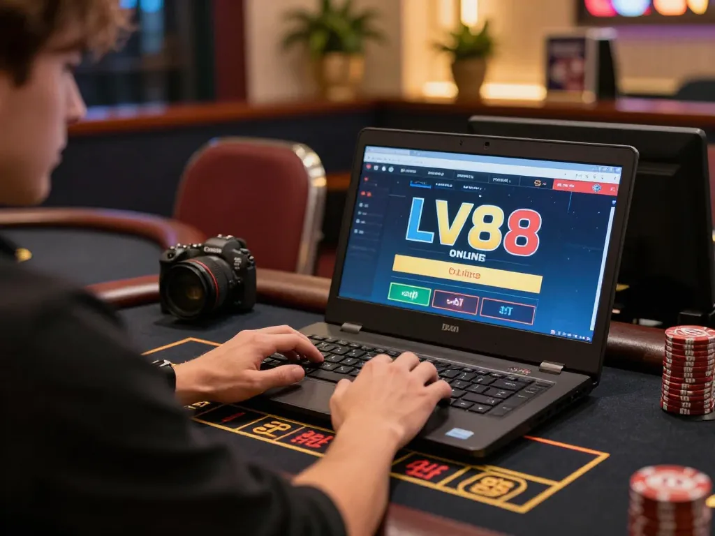Engaged player strategizing on LV88 online casino gameplay, showcasing a dynamic betting scene