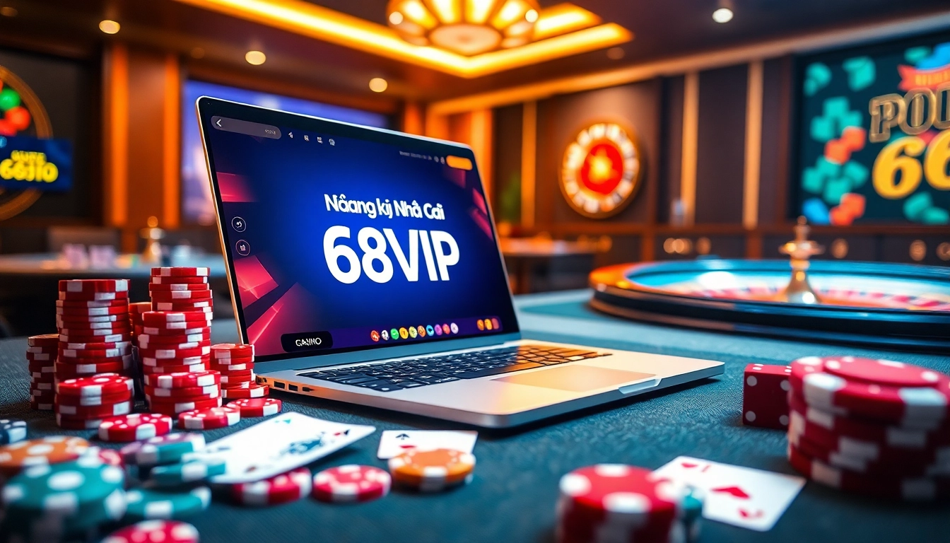 Engaging online gambling experience showcasing Đăng Ký Nhà Cái 68VIP with vibrant casino elements.