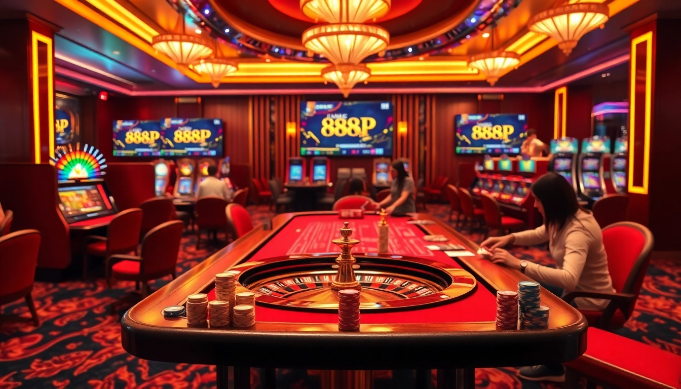 Experience the thrill at Nhà cái 888P with luxurious casino tables and vibrant gambling action.