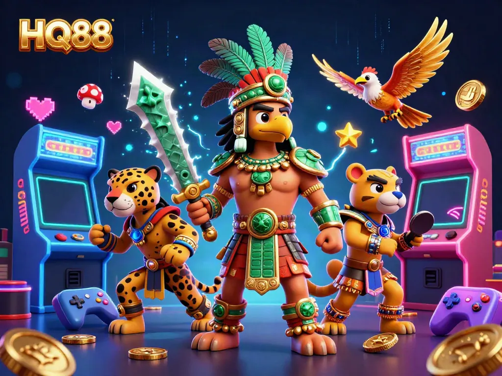 Engage with HQ88's thrilling 3D casino adventure featuring vibrant characters and game elements.