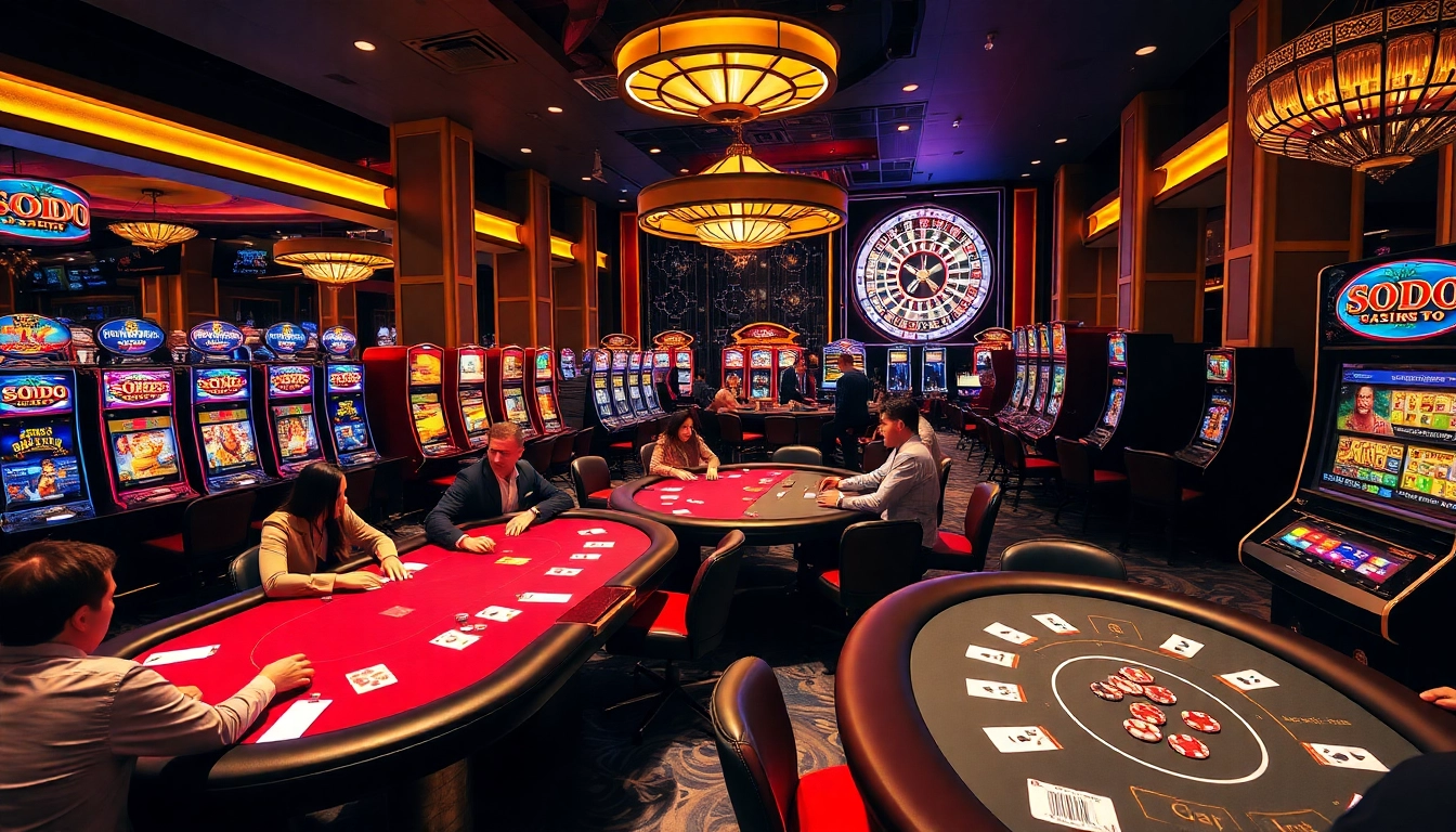 Action-packed gaming scene at SODO CASINO 66 with high-stakes tables and vibrant slot machines.