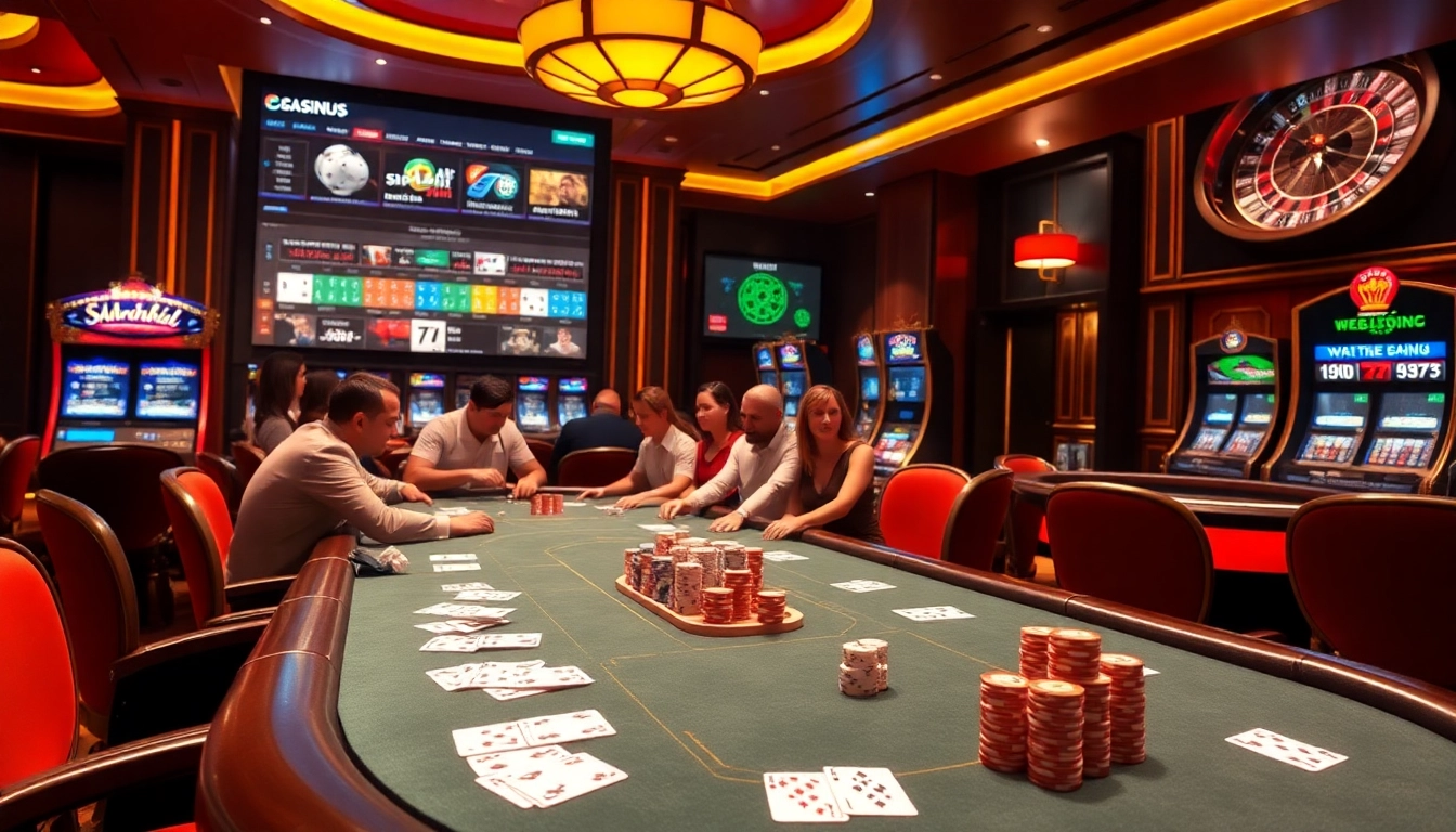 Experience the excitement at G28 with players at poker tables and vibrant casino games.