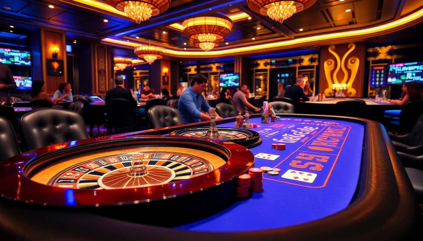 Players enjoying a thrilling game at B52Club with professional dealers and vibrant casino elements.