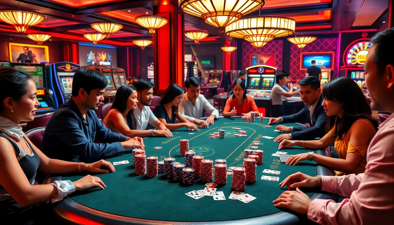 Players enjoy the excitement of MM88 poker games with vibrant chips and cards.